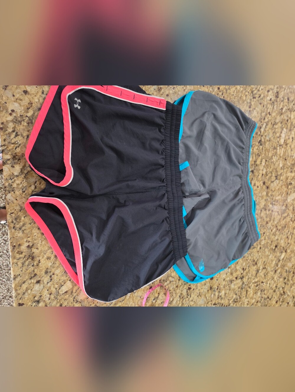 Under Armour Black Athletic Shorts with Pink Trim And Grey/blue North Face Short